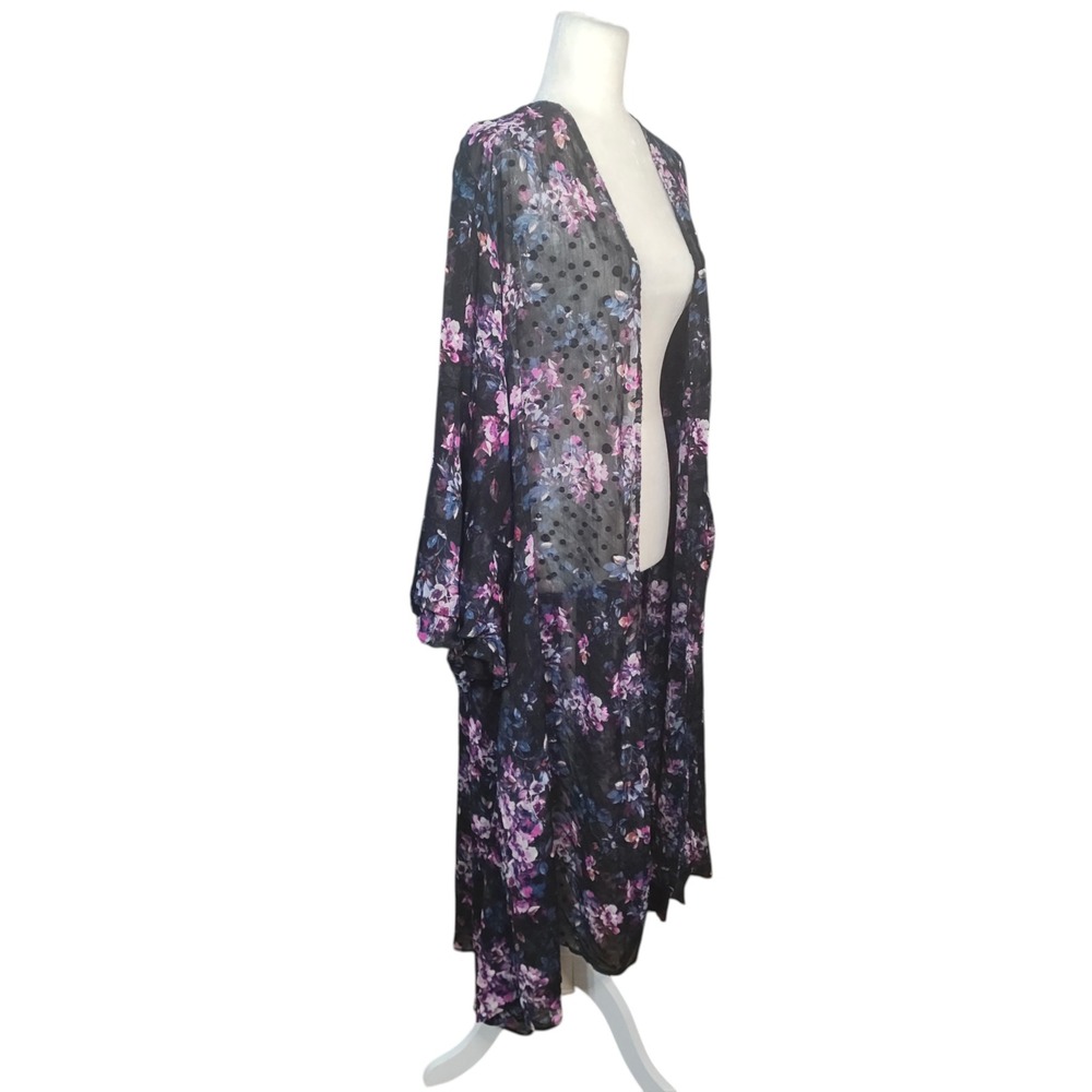 Torrid Women Black Pink Floral Whimsigoth Fairygoth Dark Kimono Bell Sleeve 3X - Picture 4 of 9